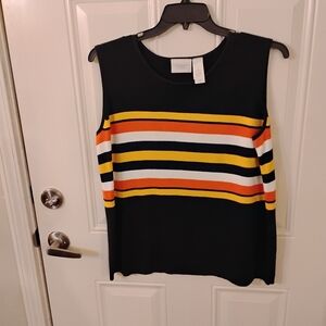 Liz Claiborne Black Tank Top with Orange and Yellow Stripes Vintage Classy